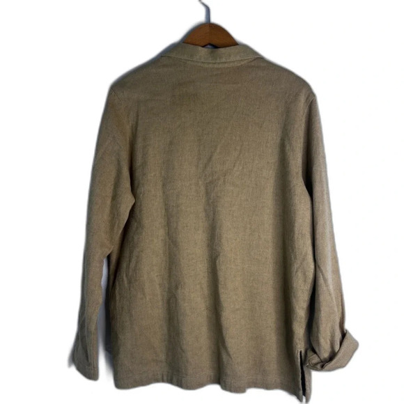 Blair Tan Linen Blend Safari Palm Tree Button Front Long Sleeve Top Size Large - Picture 2 of 9